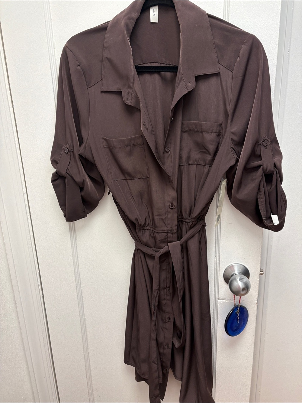 Brown silky new size L dress button down